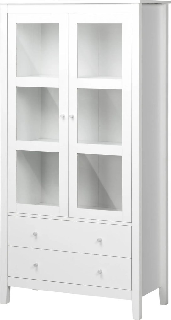 HOMCOM Nappali Vitriineszek Konyhai Tálalószekrény 2 Edzett Üvegajtóval, 3 Polccal, 2 Fiókkal és Lassan Csukódó Zsanérokkal az Étkezőbe vagy Irodába 8