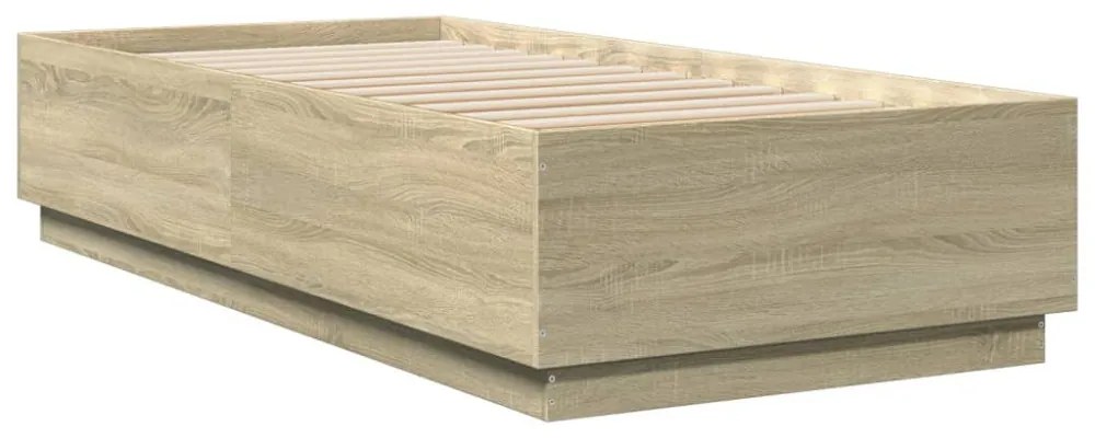 sonoma tölgyszínű szerelt fa ágykeret LED-del 90 x 200 cm