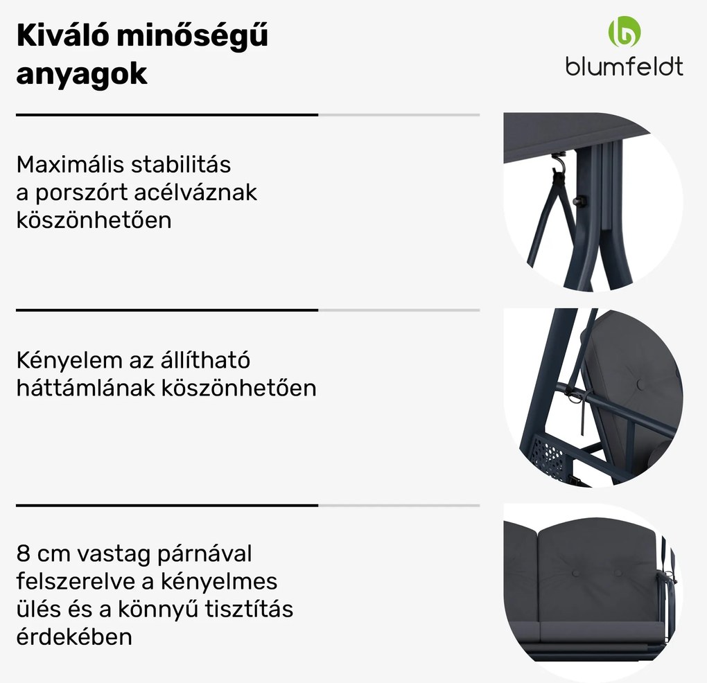 GranSway, hollywoodi hinta, 3 üléses, egyénileg állítható, porszórt acél, időjárásálló