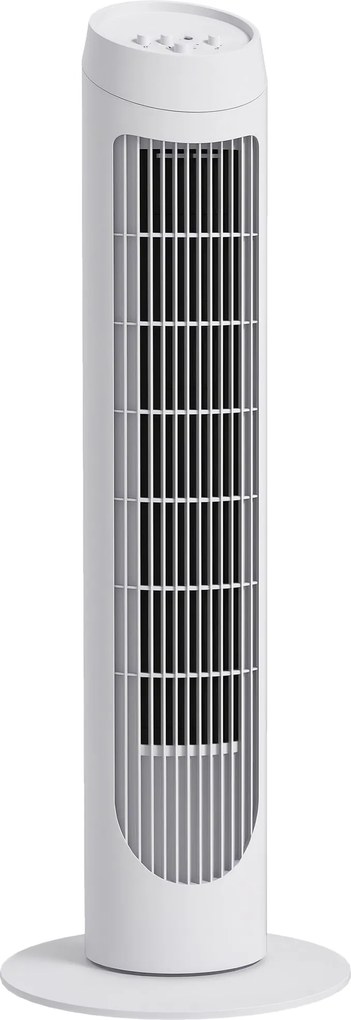 HOMCOM 45W Oszcilláló Torony Ventilátor Csendes Függőleges Ventilátor 3 Sebességgel 70° Oszcillációval Nappali Hálószoba Irodába Ø27x75 cm Fehér | Aos