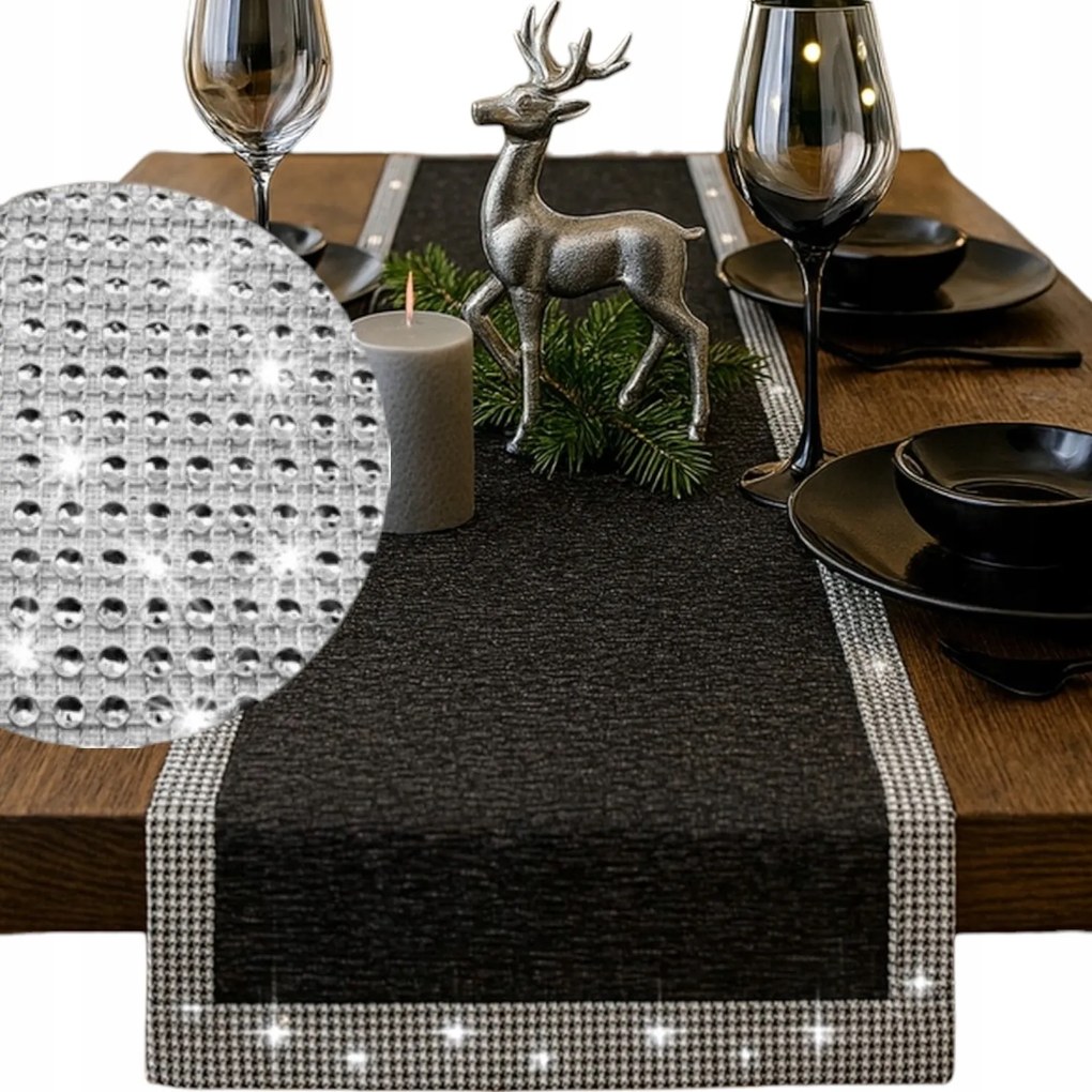 Futópad Ezüst fekete csillogó Ezüst Strasszok 60x120 karácsonyi
