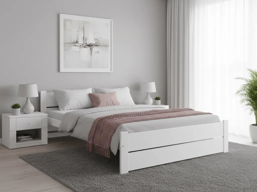 Ágy IKAROS DOUBLE 160 x 200 cm, fehér Matrac: Coco Maxi matrac 20 cm, Ágyrács: Lamellás ágyráccsal