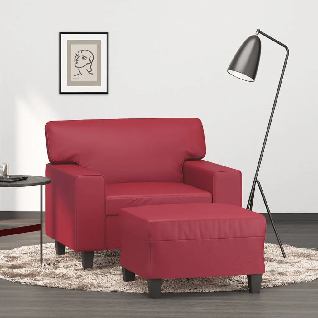 bordó műbőr kanapéfotel lábtartóval 60 cm