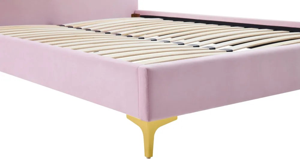 Ágy ágyráccsal, 140x200, rózsaszín Velvet szövet, ISADORA