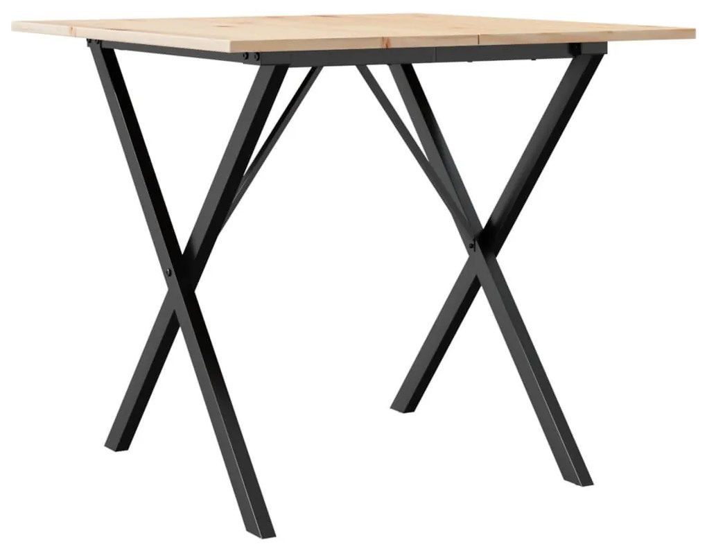 tömör fenyőfa és öntöttvas étkezőasztal X-vázzal 90x90x75 cm