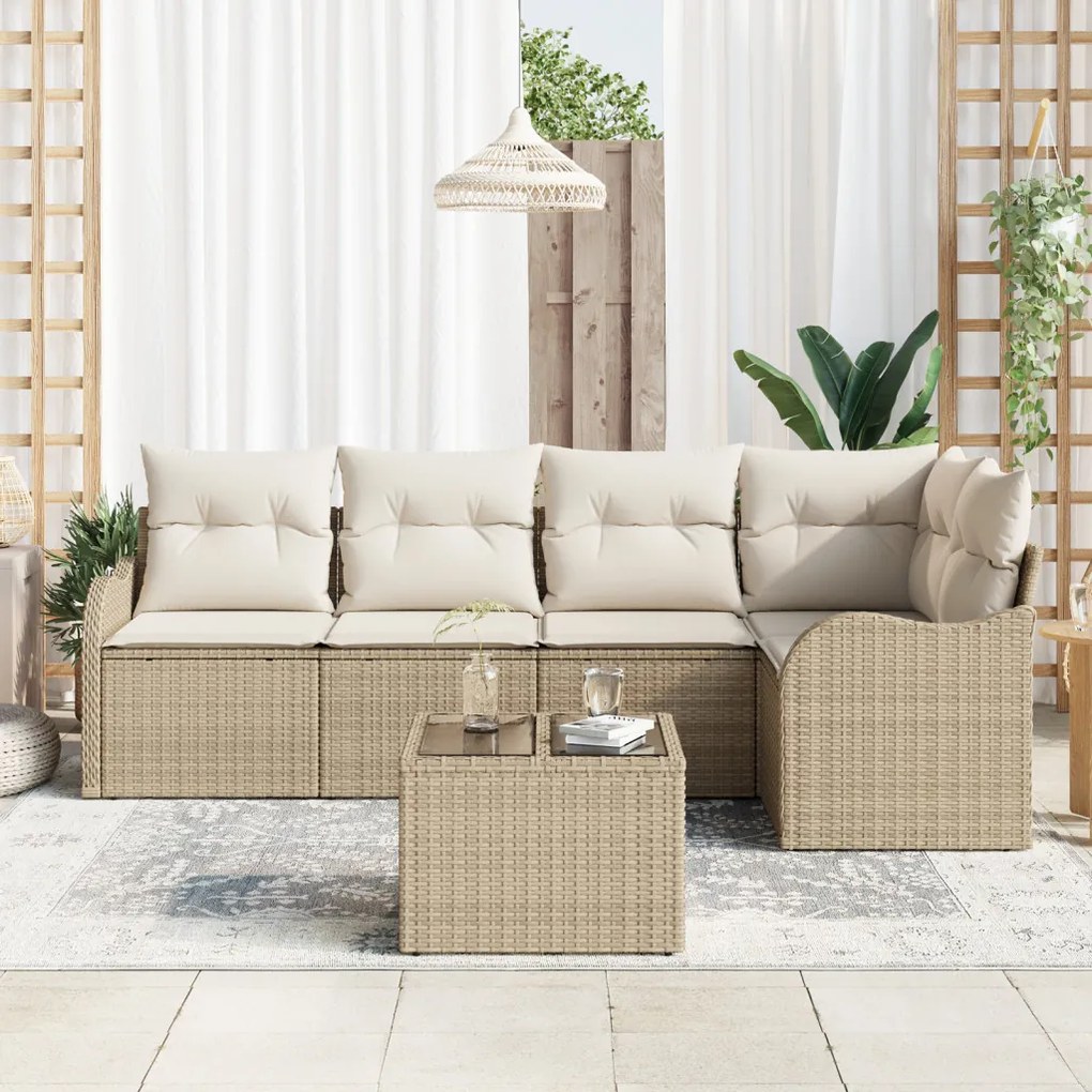 6 részes kertibútor szett párnákkal barna poli rattan, 2 személyes kertibútor párnákkal bézs poli rattan