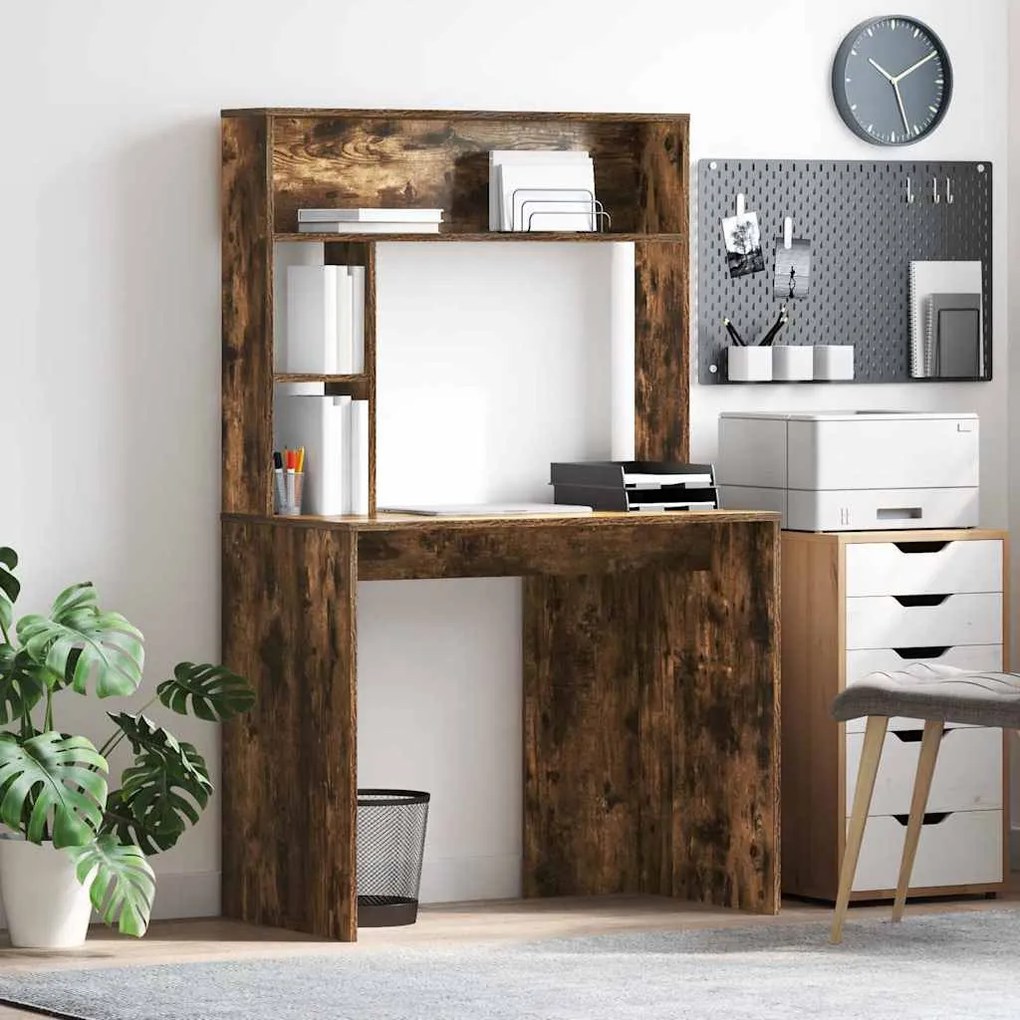 Asztal polcokkal Füstölt tölgy 91 x 50 x 149 cm Faanyag