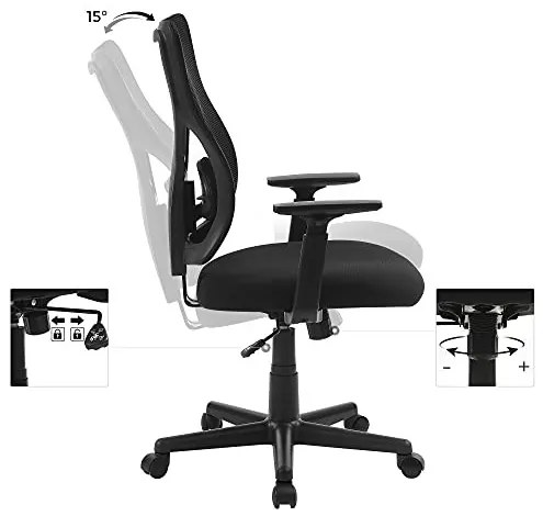 Irodai ergonomikus szék, állítható deréktámasszal és kartámasszal, fekete