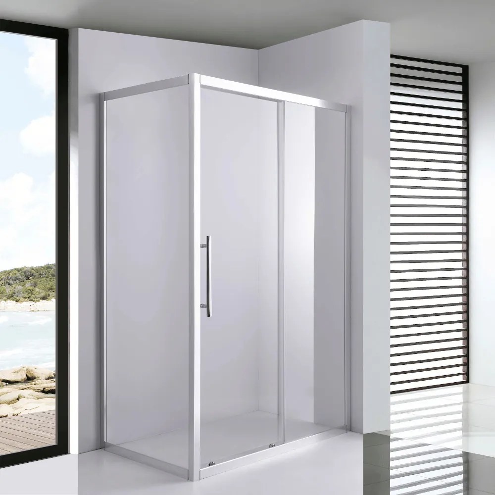 Stuxi Nizza 130x70 aszimmetrikus szögletes tolóajtós zuhanykabin 6 mm vízlepergető biztonsági üveggel, króm elemekkel, 200 cm magas