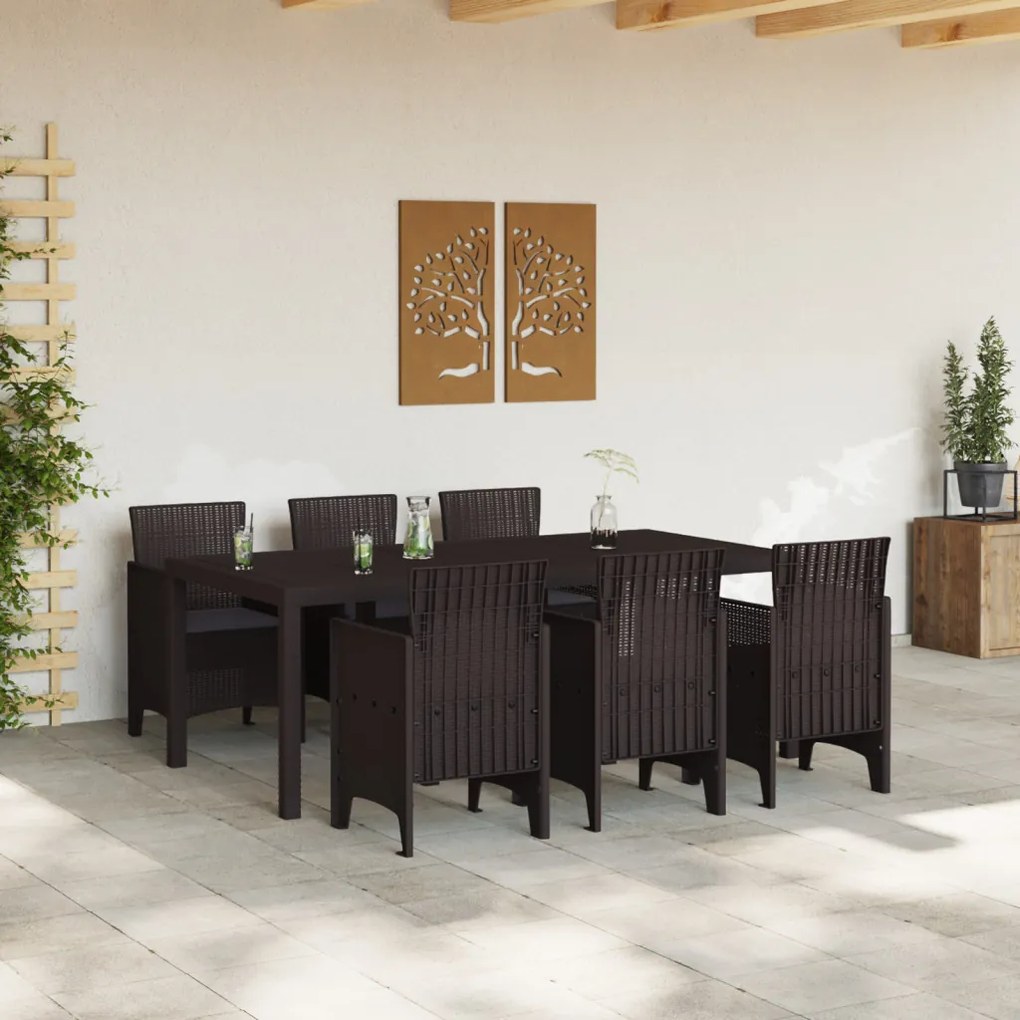 7 Darabos Kerti Étkezőszett Párnákkal Barna Poly Rattan