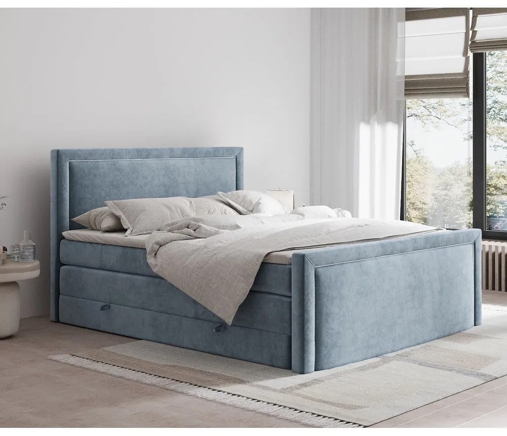 Kék ágyneműtartós boxspring ágy 140x200 cm Lavenda – Maison de Rêve