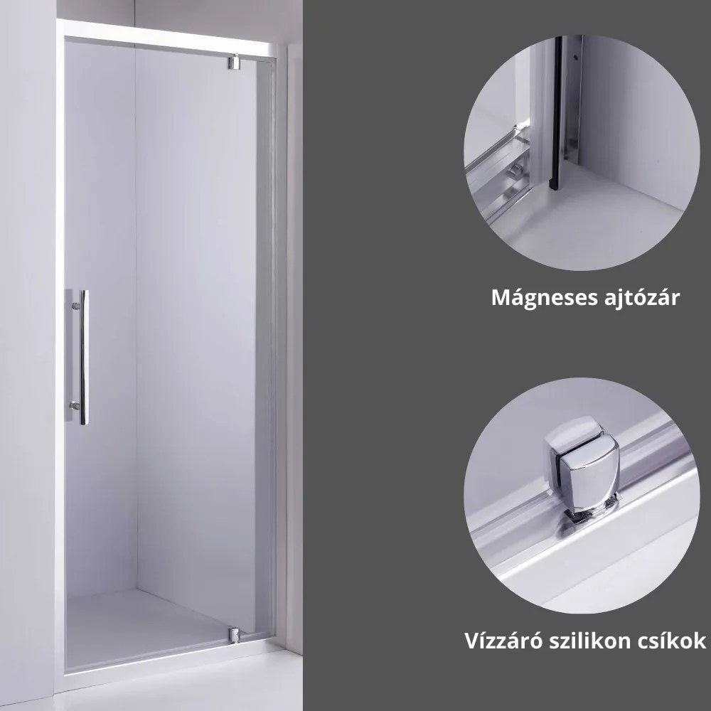 Stuxi Torino 120 cm széles nyílóajtós zuhanyajtó 6 mm vastag vízlepergető biztonsági üveggel, króm elemekkel, 200 cm magas