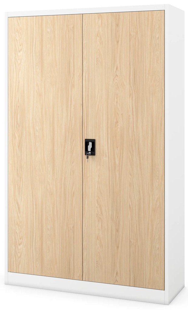 Fém irodai iratszekrény, széles, fehér/sonoma tölgy, 1150x1850x400 mm: JAN II Eco Design