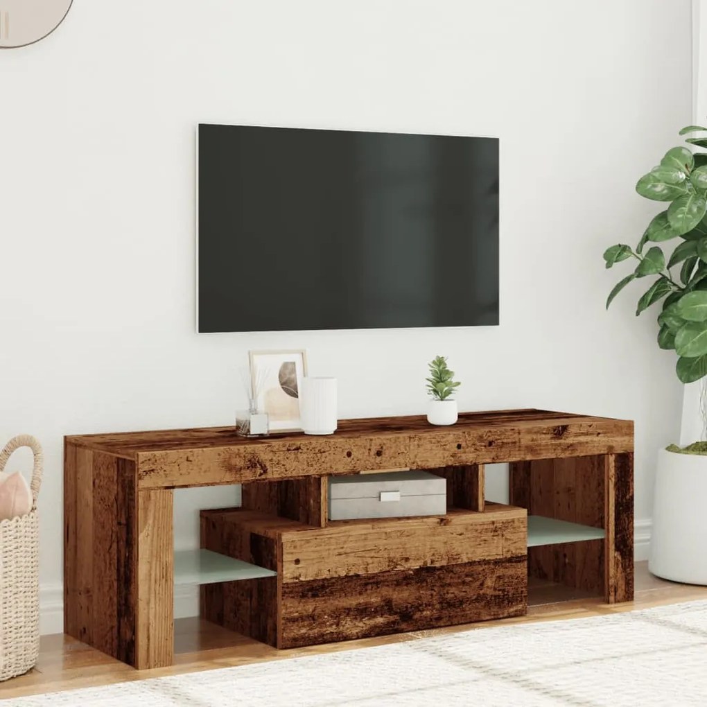 antik fa színű szerelt fa TV-szekrény LED-ekkel 120x36,5x40 cm