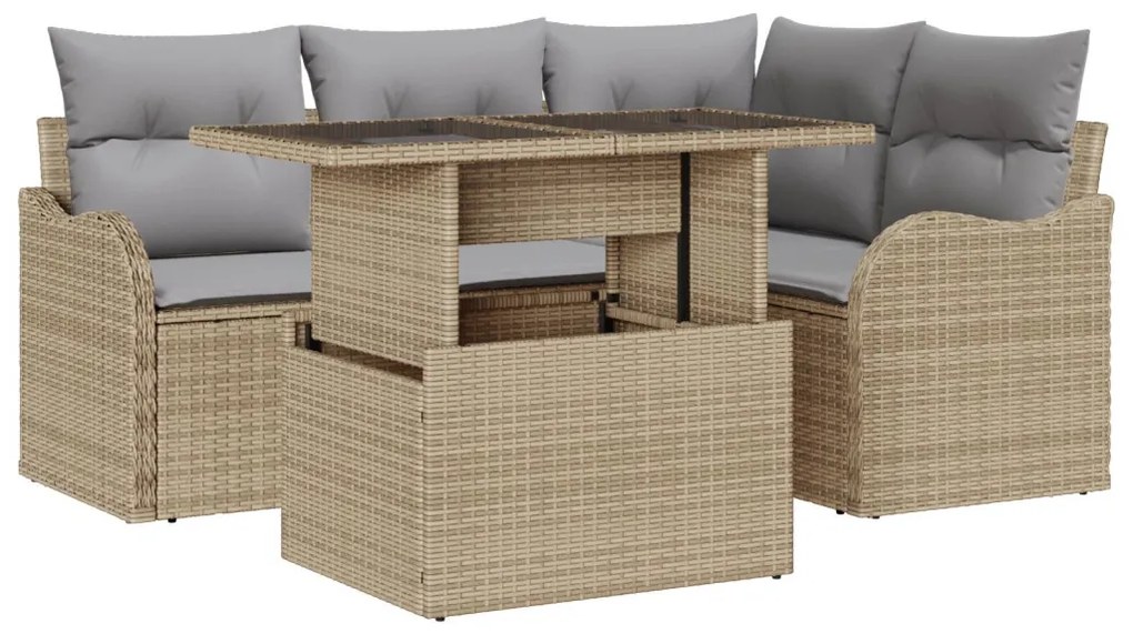Kültéri étkező szett párnával 5 pcs Bézs Poli rattan