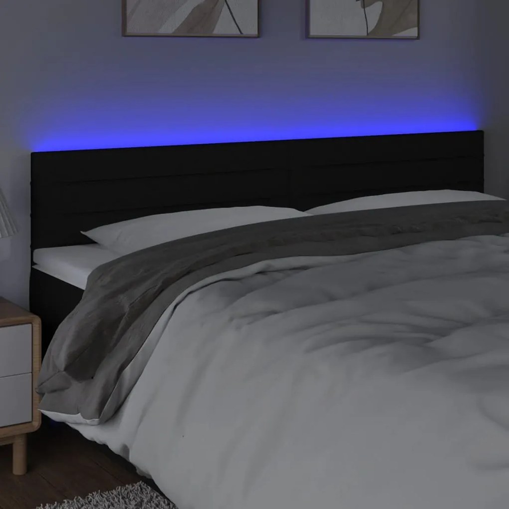 fekete szövet LED-es fejtámla 180x5x78/88 cm