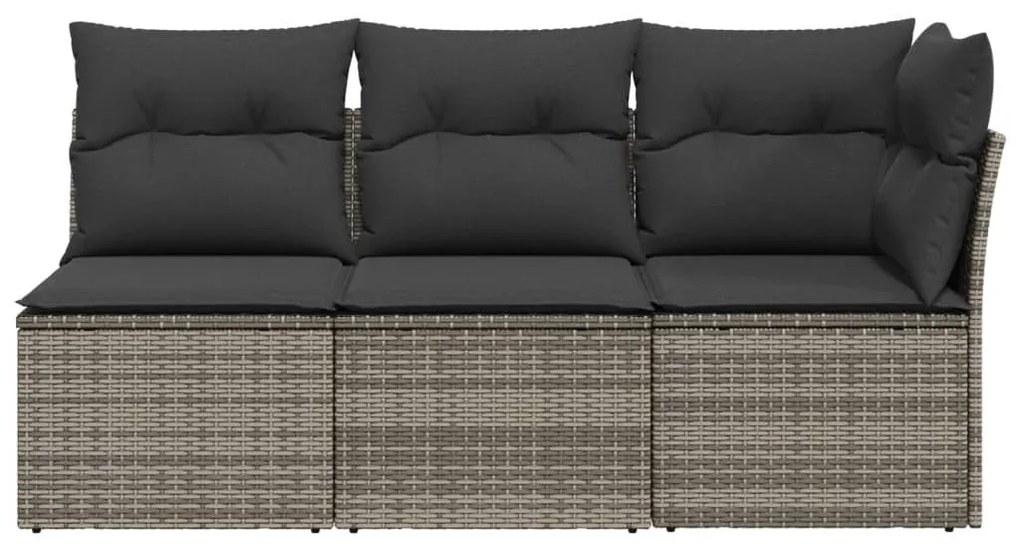 3 személyes szürke polyrattan kerti kanapé párnával