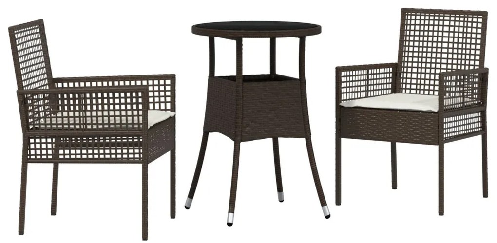 3 Részes Kert Étkező Garnitúra Barna Poli Rattan