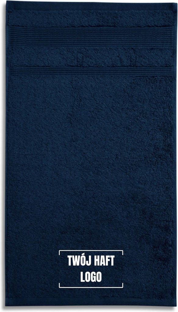 Törölköző Kicsi Organikus Pamut Gots 30X50 Hímzett Logó Szöveg sötétkék