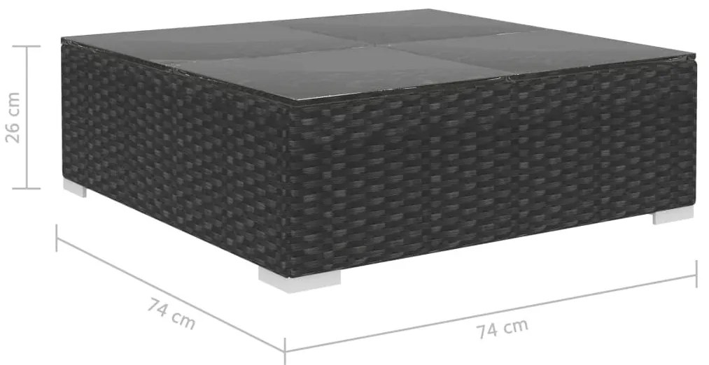 9-részes fekete polyrattan kerti bútorszett párnákkal