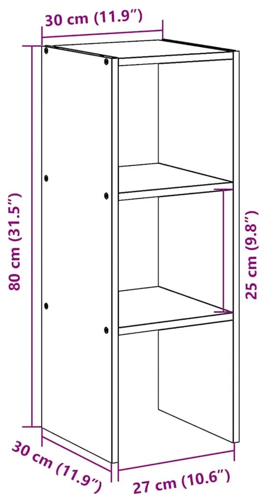 betonszürke szerelt fa könyvespolc halmozható 30 x 30 x 80 cm