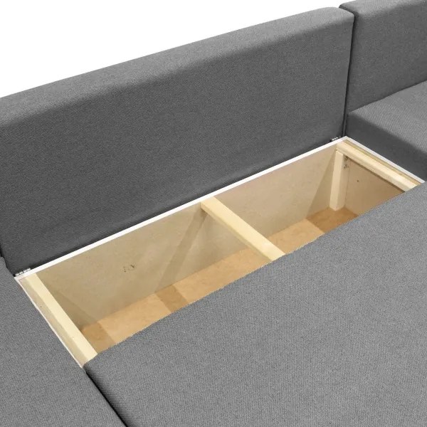 Univerzális ággyá alakítható U-alakú sarokülőgarnitúra tárolóhellyel SEYA szürke