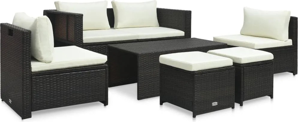 vidaXL 6-részes barna polyrattan kerti társalgószett párnákkal