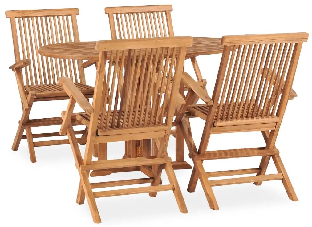 vidaXL 5 részes kültéri összecsukható tömör tíkfa étkezőgarnitúra