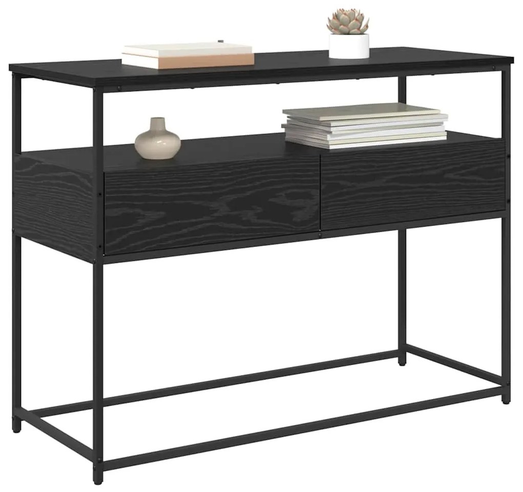 vidaXL Konzolasztal fiókkal Fekete tölgy 100 x 40 x 75 cm Faanyag