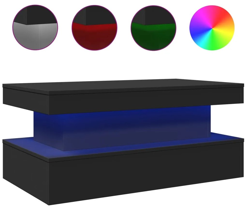 Fekete dohányzóasztal LED-lámpákkal 90x50x40 cm