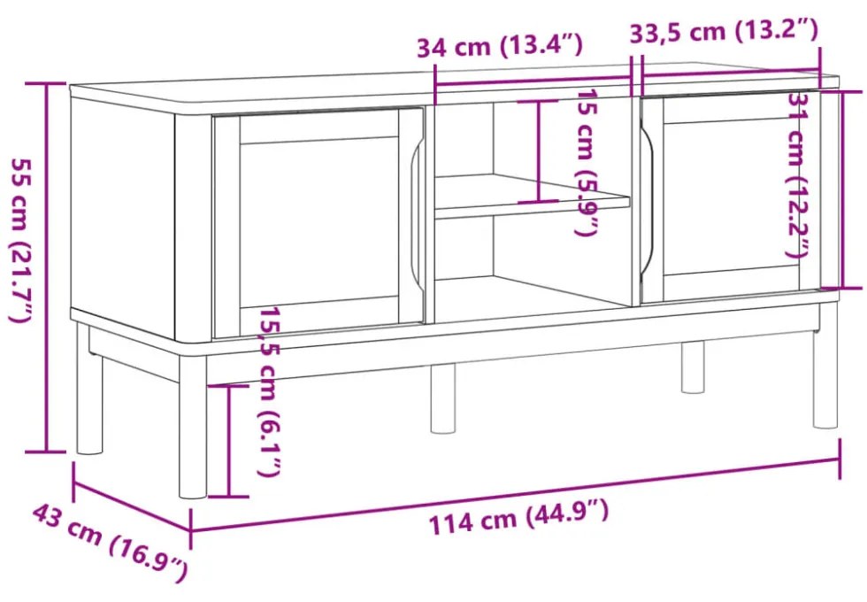 FLORO viaszbarna tömör fenyőfa TV-szekrény 114 x 43 x 55 cm
