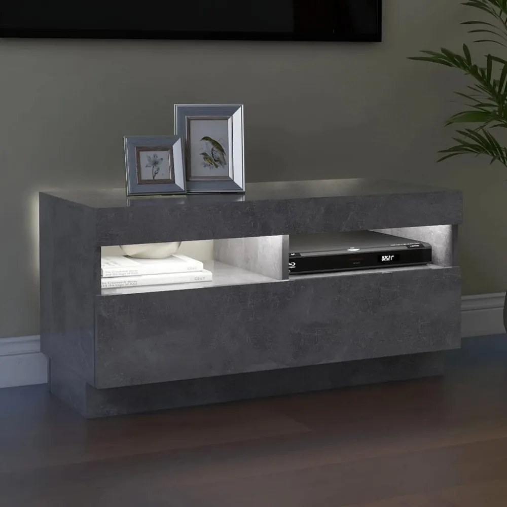 betonszürke TV-szekrény LED-lámpákkal 80 x 35 x 40 cm