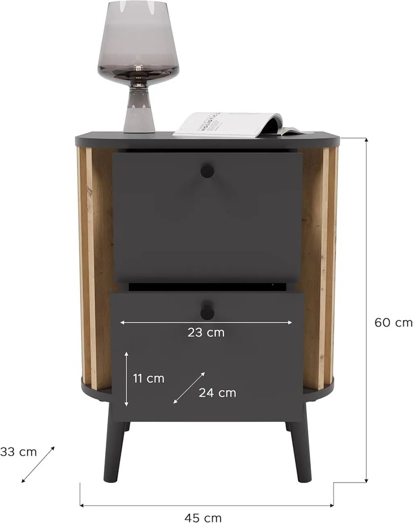 Pure 2 fiókos éjjeliszekrény kézműves tölgy/szürke