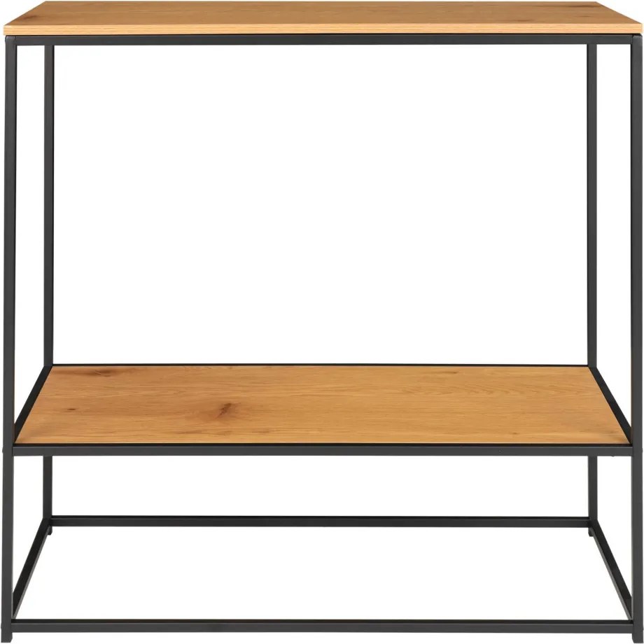 Konzolasztal 2 polccal, tölgyhatású, 80x36x80cm