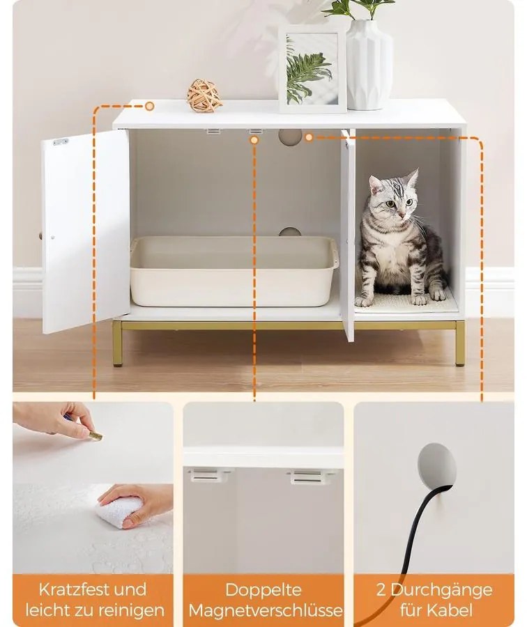 Feandrea macskaalom-bútor 80 × 50 × 55 cm, fehér és arany színben