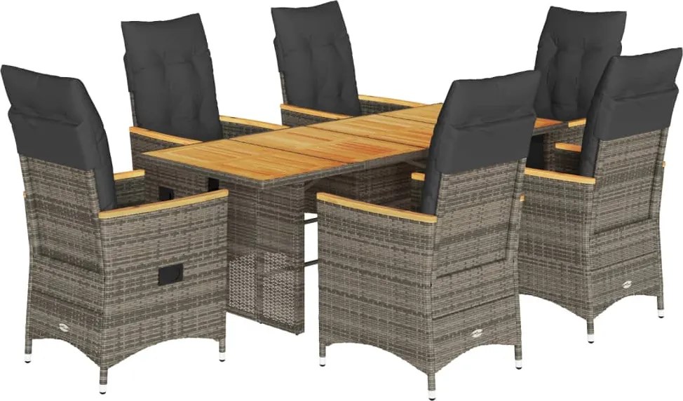 vidaXL 7 részes szürke polyrattan kerti étkezőgarnitúra párnával