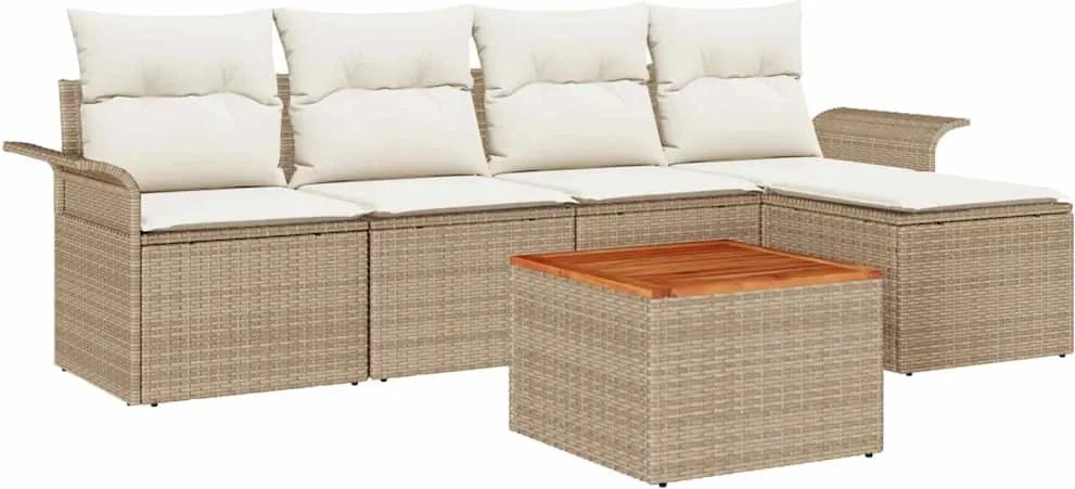 vidaXL Kerti Kanapé Szett párnával 6 pcs Bézs polirattan