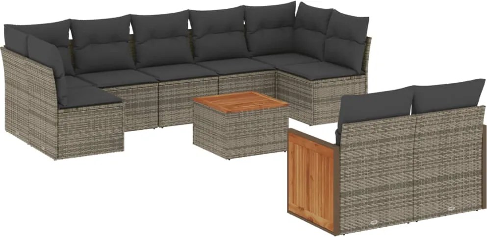 vidaXL 10 részes szürke polyrattan kerti ülőgarnitúra párnákkal