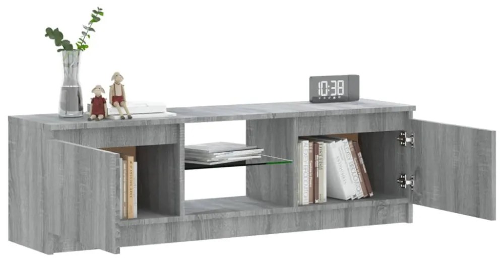 szürke sonoma színű TV-szekrény LED lámpákkal 120 x 30 x 35,5cm