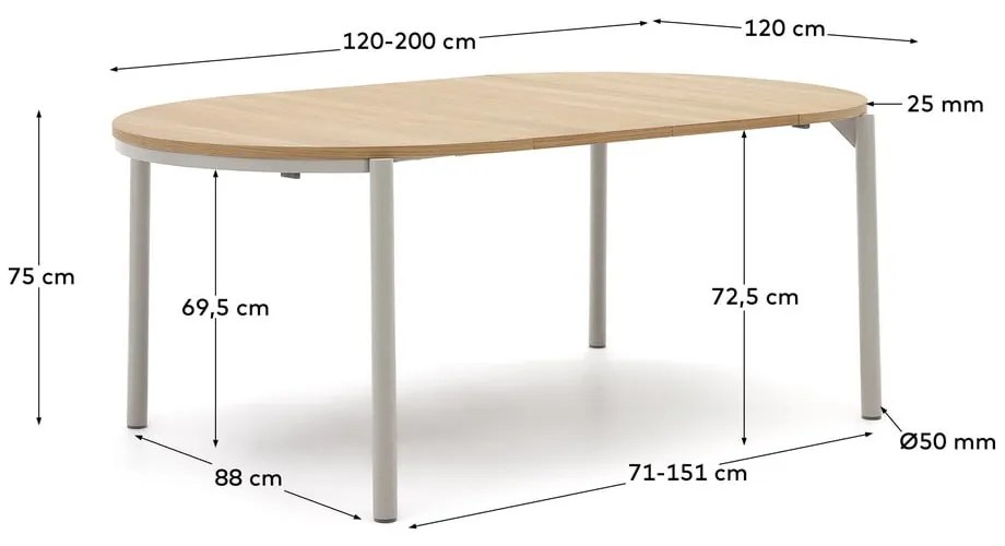 Kerek bővíthető étkezőasztal tölgyfa dekorral ø 120 cm Montuiri – Kave Home