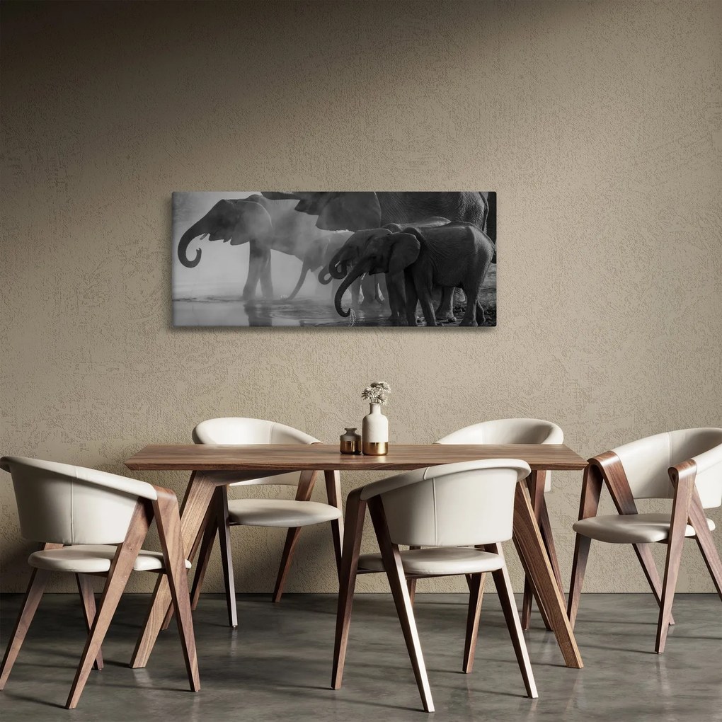 Elefánt képe - fekete fehér (120x50 cm)