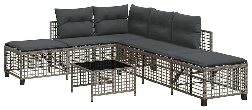 3 részes szürke polyrattan kerti sarokkanapészett párnákkal