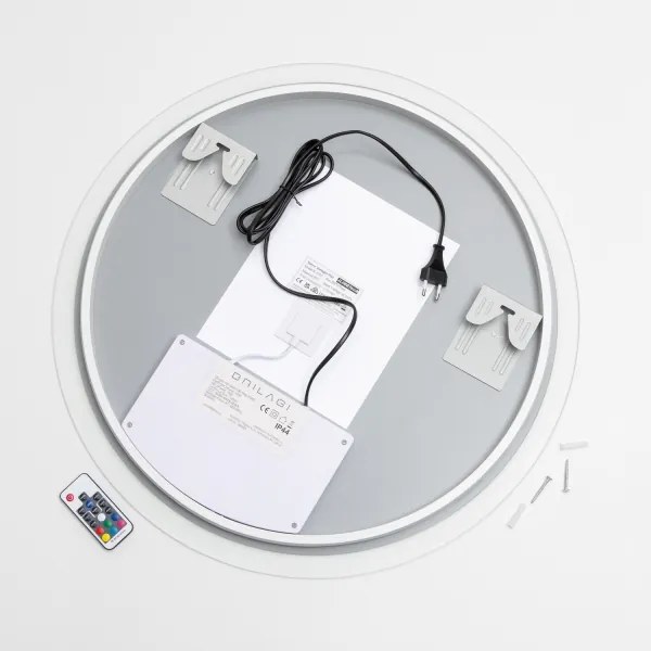 Brilagi-LED RGBW, dimmelhető, beépített páramentesítő fűtéssel rendelkező világított tükör CLARA PRO 19W/230V, átmérő 60 cm, IP44 + távirányító