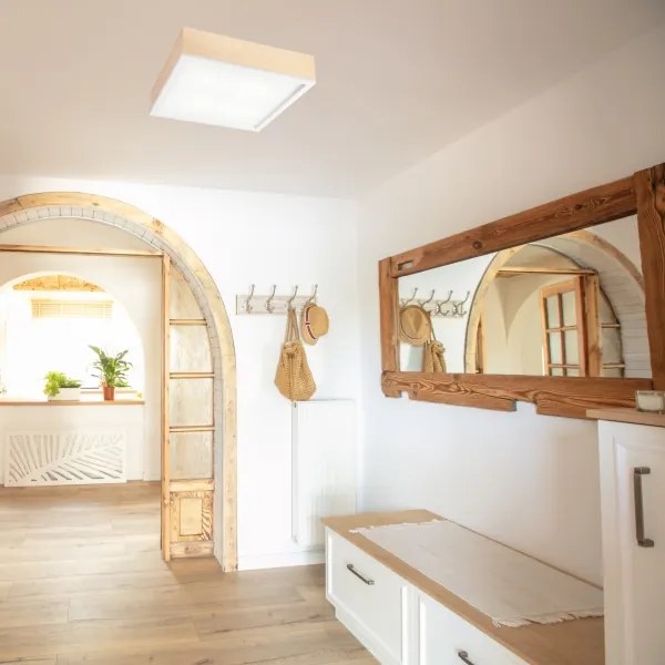 Mennyezeti lámpa NATURAL SQUARE 4xE27/15W/230V 39x39 cm fenyő/fehér