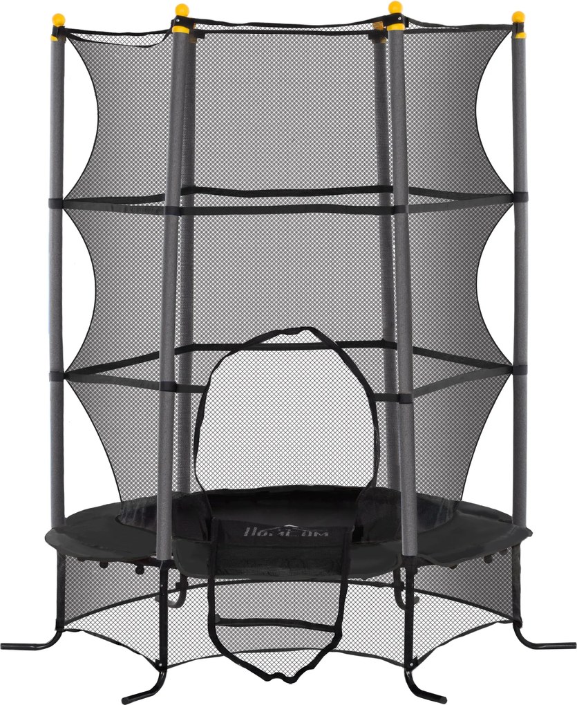 HOMCOM Gyerek Trambulin Ø163x190 cm +3 Év, Biztonsági Hálóval és Acélvázzal, 50 kg Teherbírás, Benti és Kinti Használatra, Fekete | Aosom