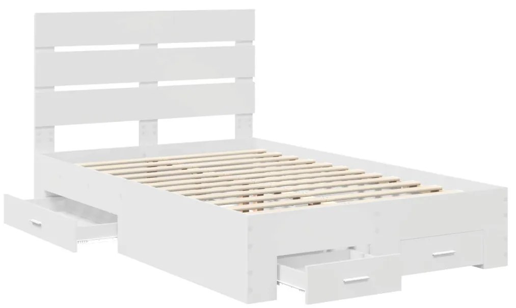 vidaXL Ágykeret fiókkal fejtámlával Fehér 135 x 190 cm Faanyag