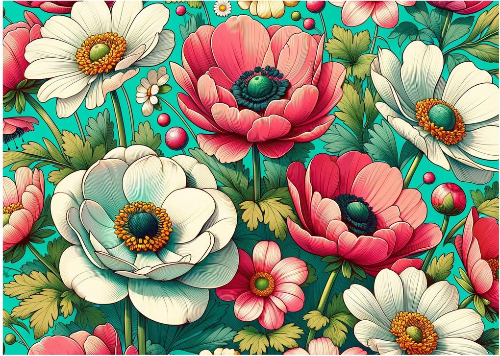Kép - Virágok kék háttéren (70x50 cm)