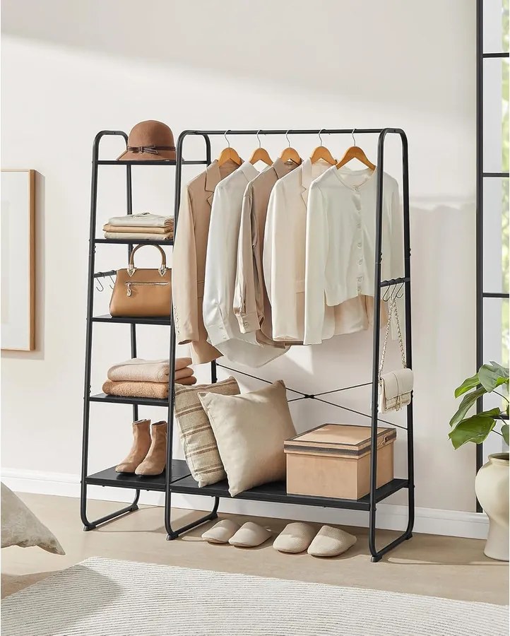Ruhatartó állvány 45 × 120 × 160 cm, ruhatartó és cipőtartó egyben ébenfekete / matt fekete