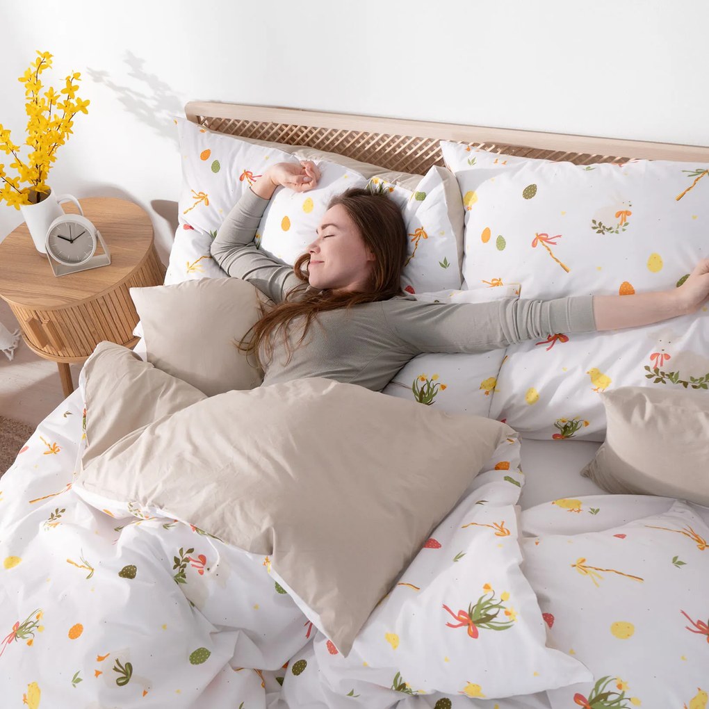 Goldea húsvéti pamut ágyneműhuzat duo - húsvéti, latte színű hátoldal 140 x 200 és 50 x 70 cm