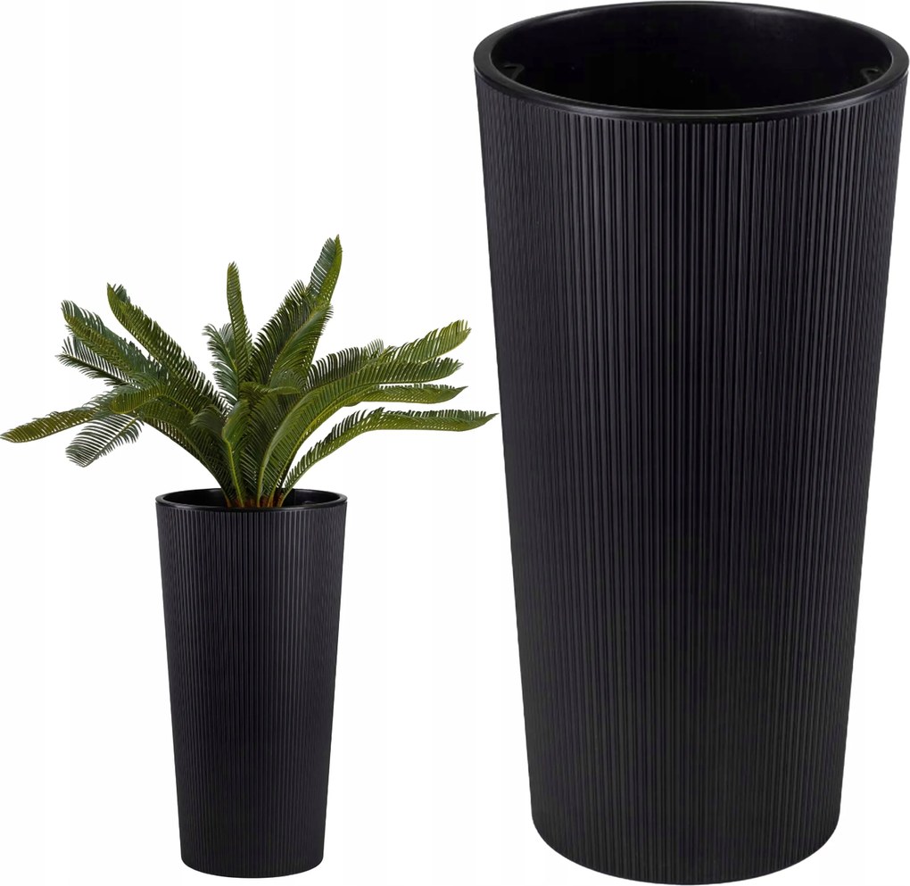 Modern Magas Virágtartó Fekete Loft betéttel H57 cm Eco fedél